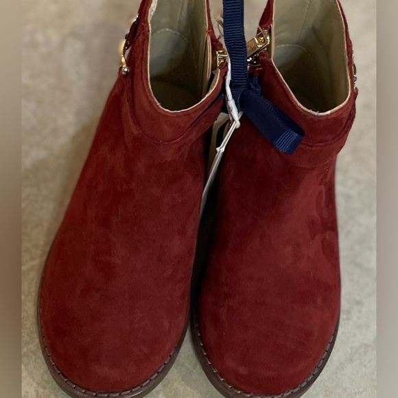 Janie and Jack Deep Ruby Suede Buckle Bootie - Picture 2 of 6